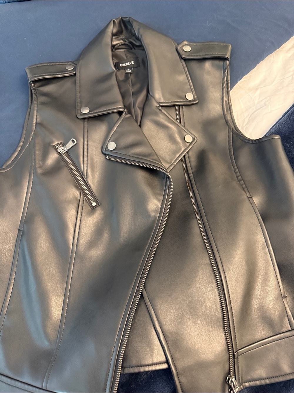 Evereve Black Faux Leather Moto Vest - Sleeveless Biker Style